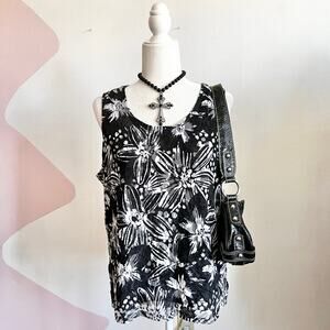 Vintage Black Lace Floral Tank Top Y2K Romantic Goth Cottagecore Indie XL